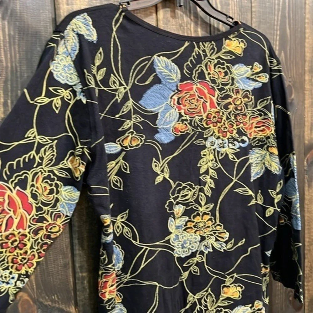 Jane Ashley Black Bird Embroidered Sweater S‎ Artsy Floral Teacher Grandmacore